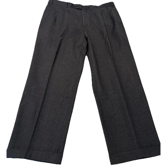 Brooks Brothers Pleated Front Cuffed  Wool Trousers 38x29 Grey Black Houndstooth - Picture 1 of 13